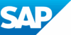 Logo von SAP mit weißem Schriftzug auf blauem, nach rechts zulaufendem Dreieckshintergrund.